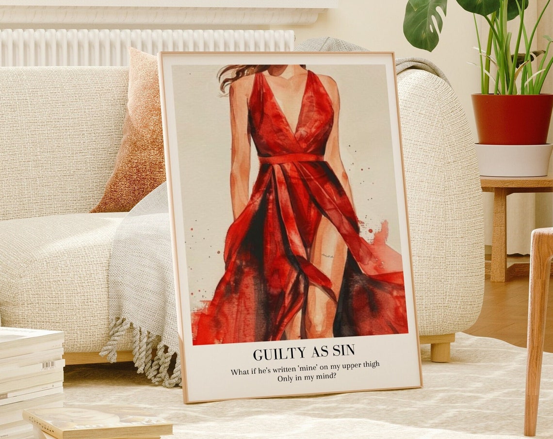 Taylor Swift Guilty As Sin Red Dress Watercolor Lyric Poster