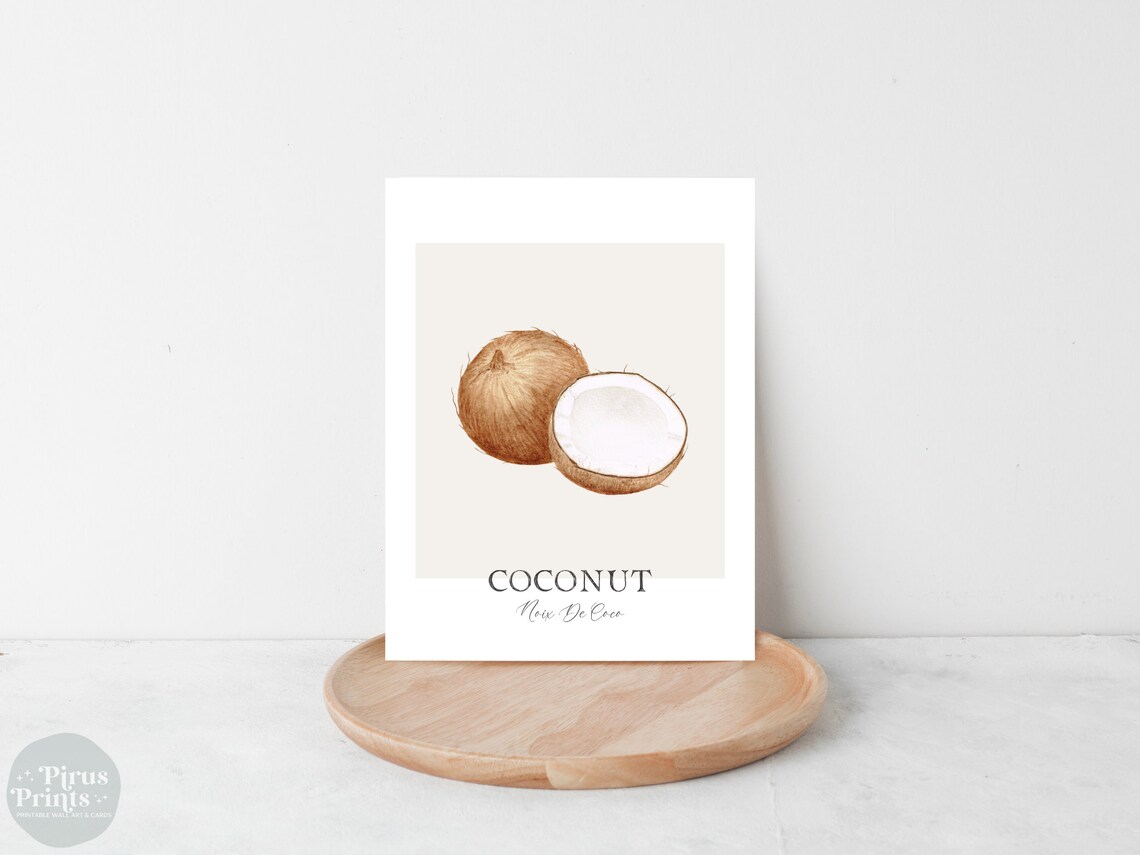 Watercolor Coconut Art Print, Tropical Kitchen Decor - Image 2