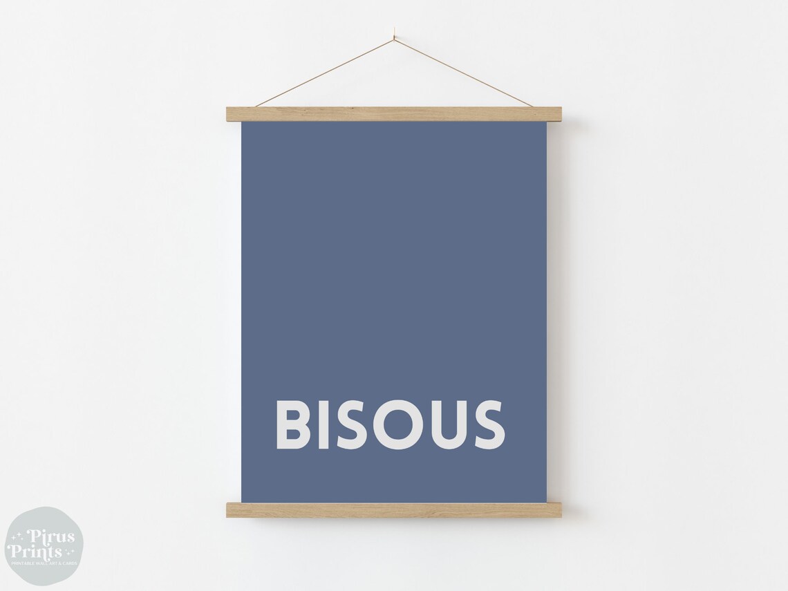 Blue Bisous Print French Wall Art Bold Typography Poster Minimalist Print - Image 3