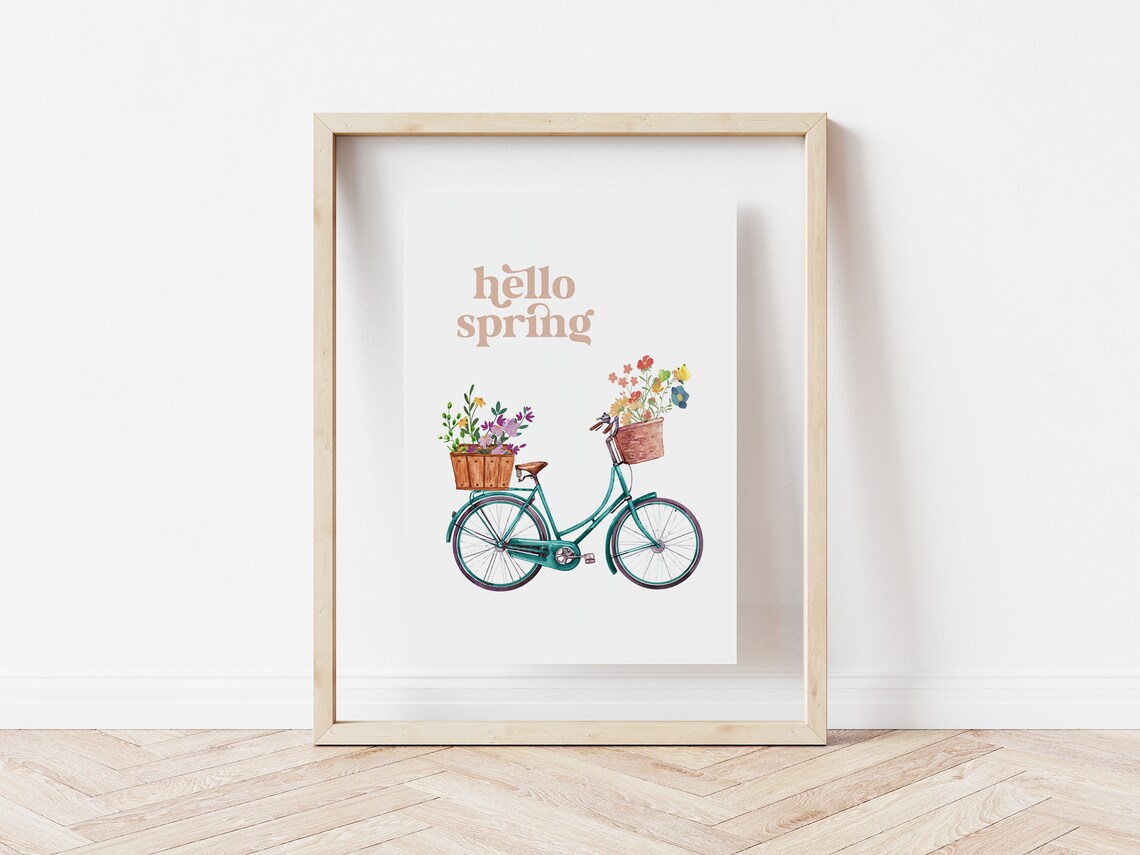 Hello Spring Bike with Flowers Farmhouse Art Print - Image 3