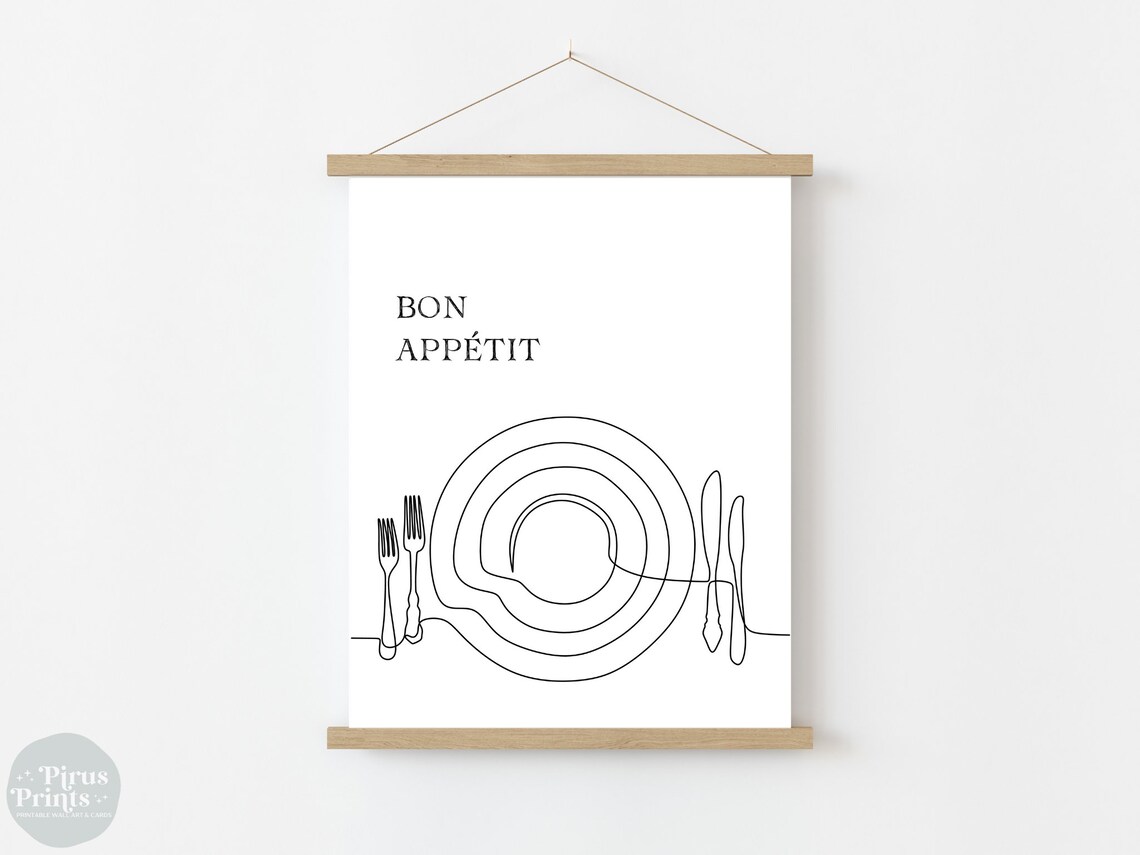 Bon Appetit Line Art, Kitchen Dining Room Decor - Image 2