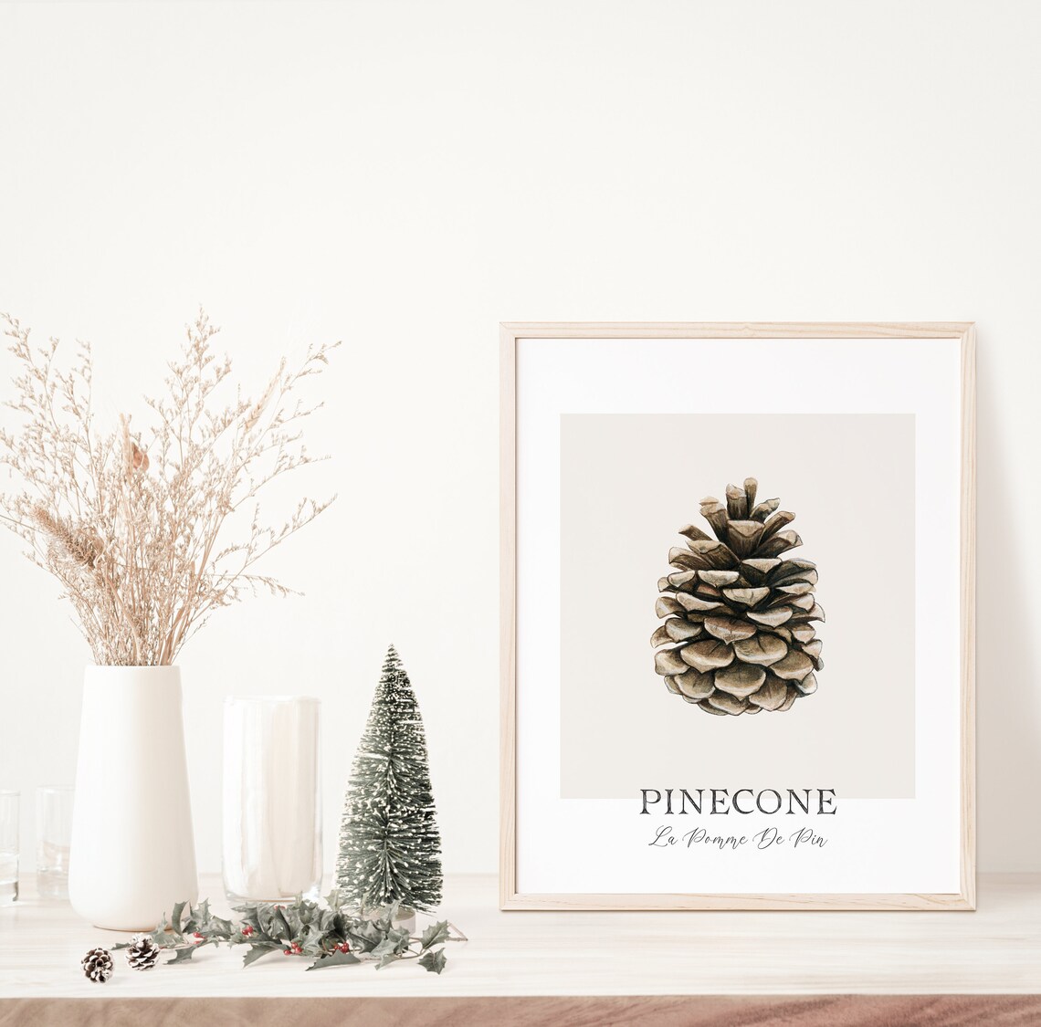 Watercolor Pinecone Botanical Print Neutral Winter Cabin Wall Art - Image 5