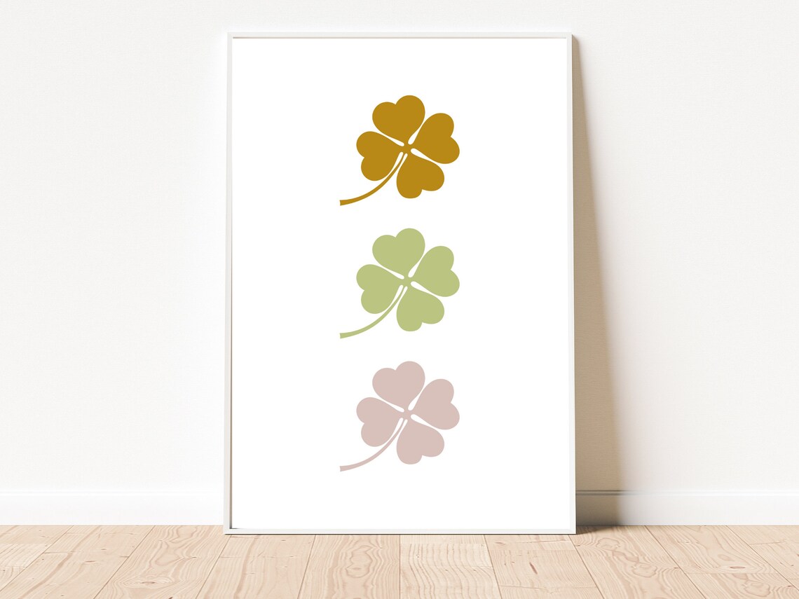 Boho Shamrock Trio Minimal St Patricks Day Gold Sage Wall Art - Image 4