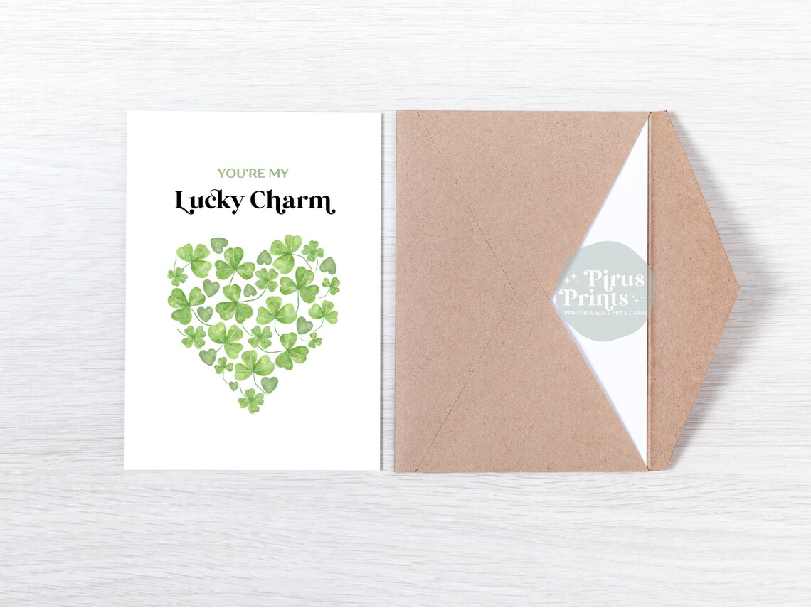You're My Lucky Charm Shamrock Heart Watercolor Printable Card Print - Image 3