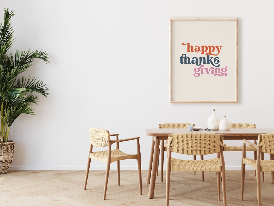 Happy Thanksgiving Retro Typography Print Multicolor Holiday Wall Art - Image 4