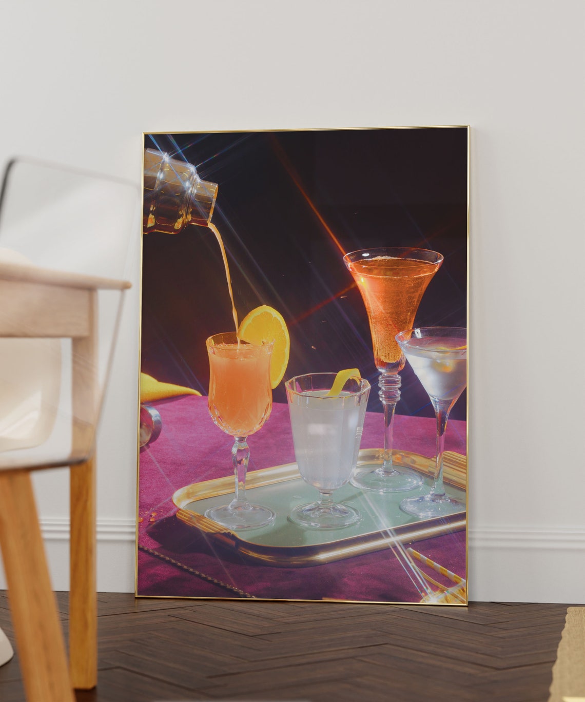 Sparkling Champagne Cocktails Poured on a Gold Tray Scene Poster - Image 5