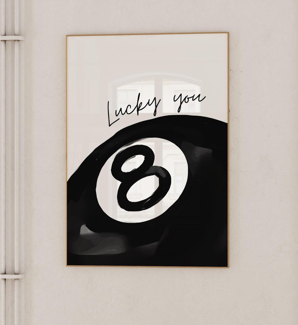 Lucky You 8 Ball Black and White Billiards Quote Art Prints Poster - Image 2