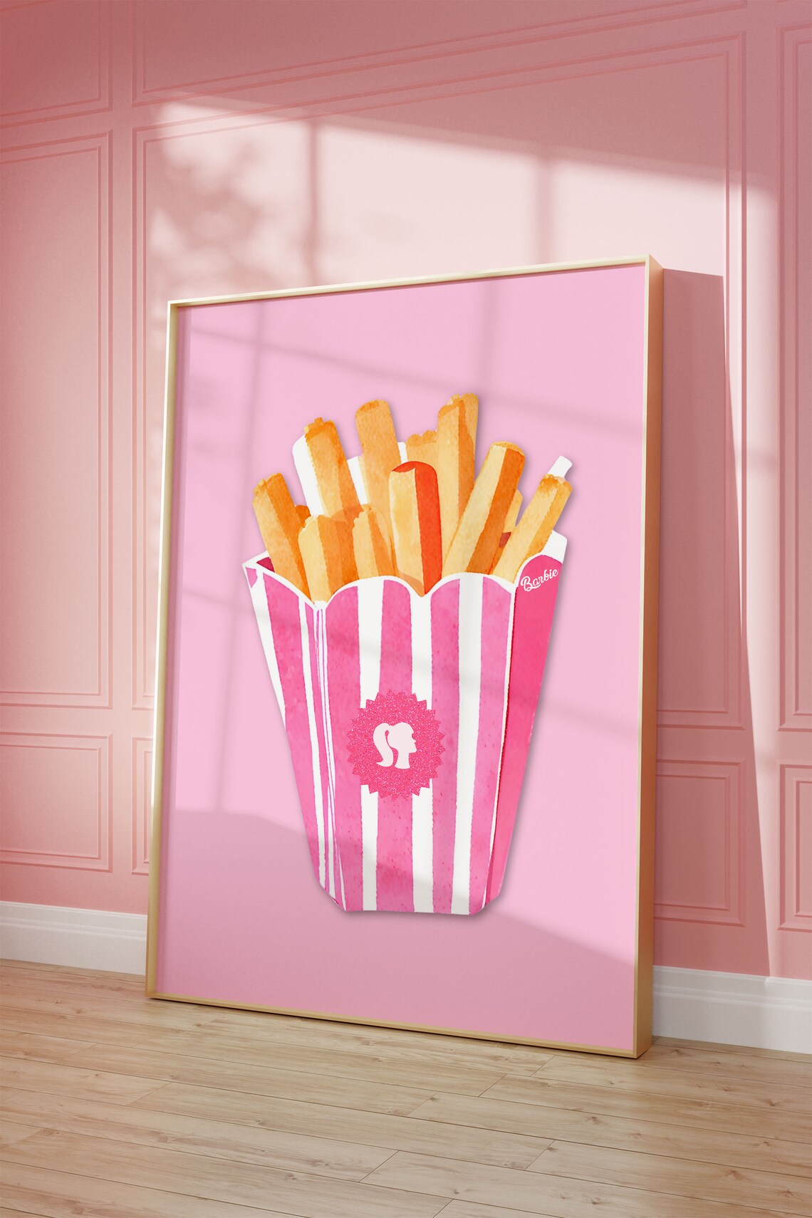 Pink French Fries Watercolor In Striped Carton Cute Kitchen Art Poster - Image 3