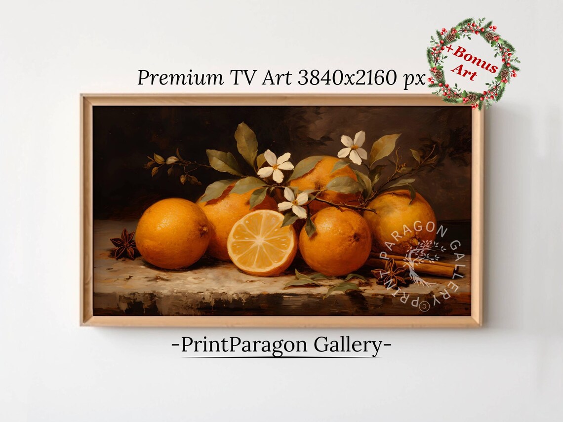Oranges and Cinnamon Sticks Festive Holiday Still Life Poster