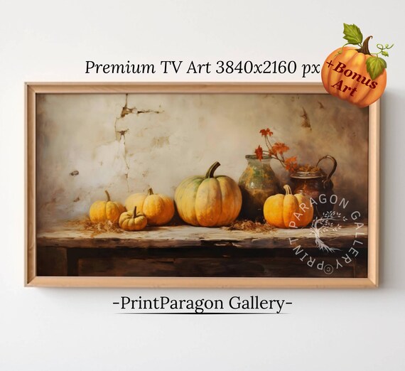 Rustic Pumpkins and Vintage Vases Harvest Still Life Wall Art