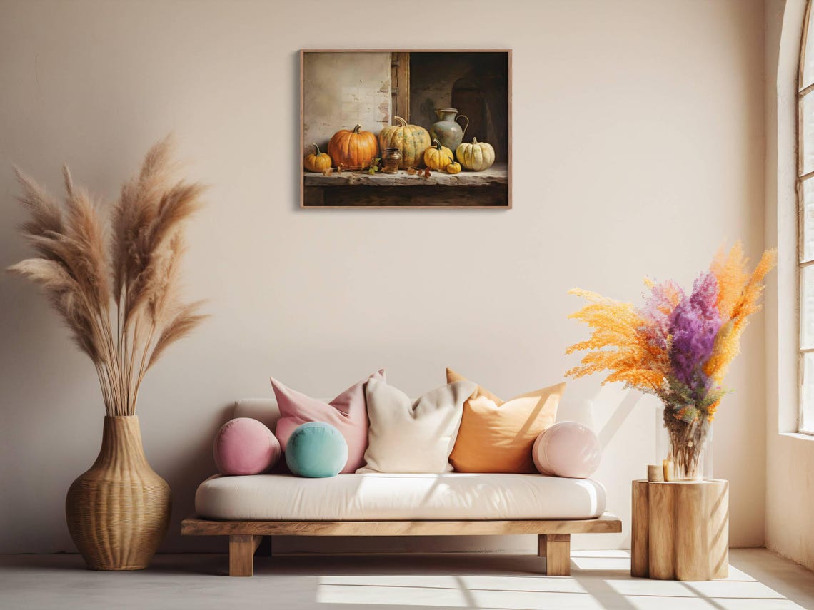 Mediterranean Rustic Pumpkins And Pottery Autumn Still Life Poster - Image 2