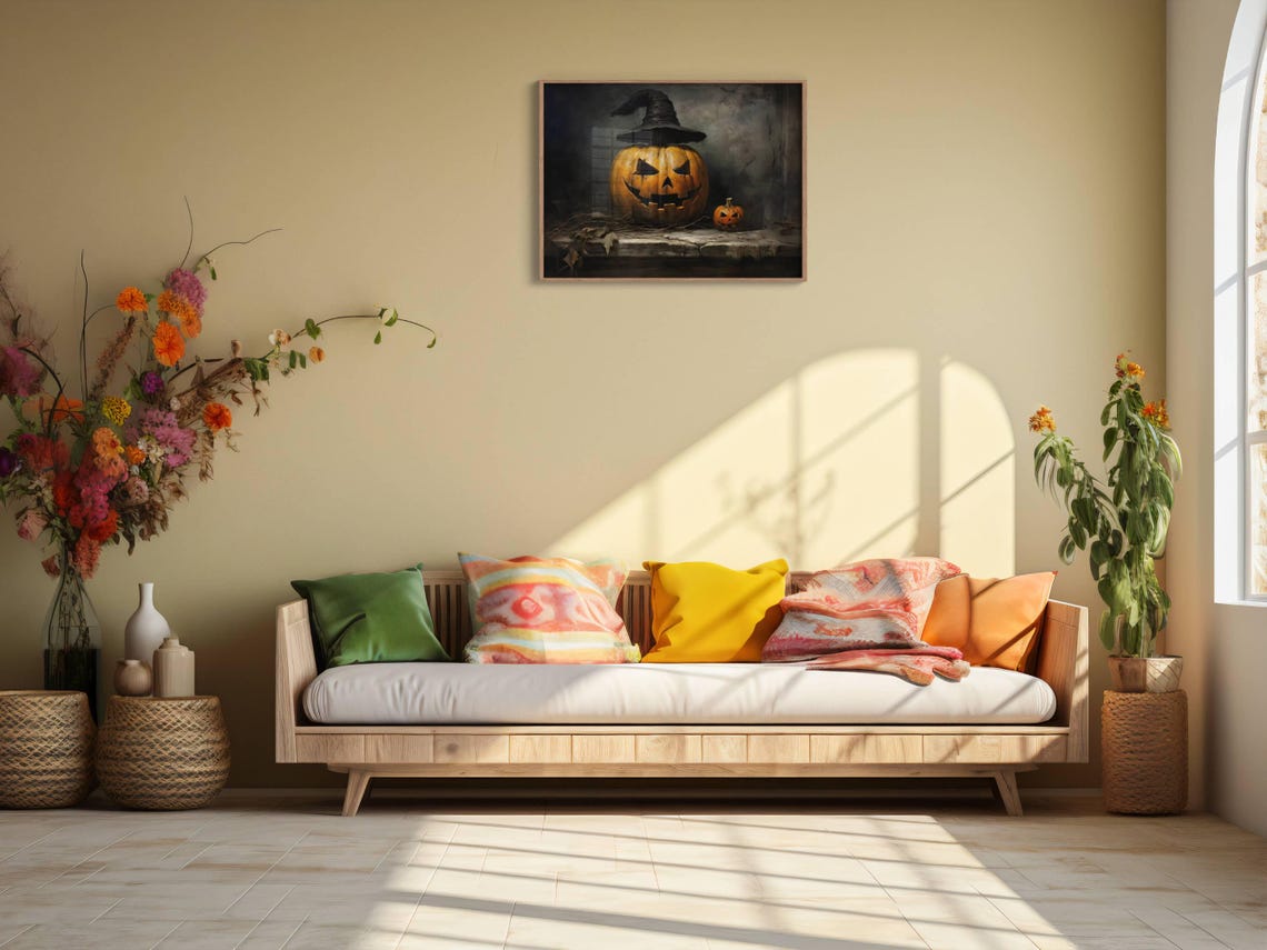 Jack O Lantern Wearing Witch Hat Moody Halloween Night Still Poster - Image 2
