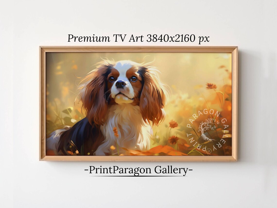 Cavalier King Charles Spaniel Portrait Dog Among Autumn Flowers Poster