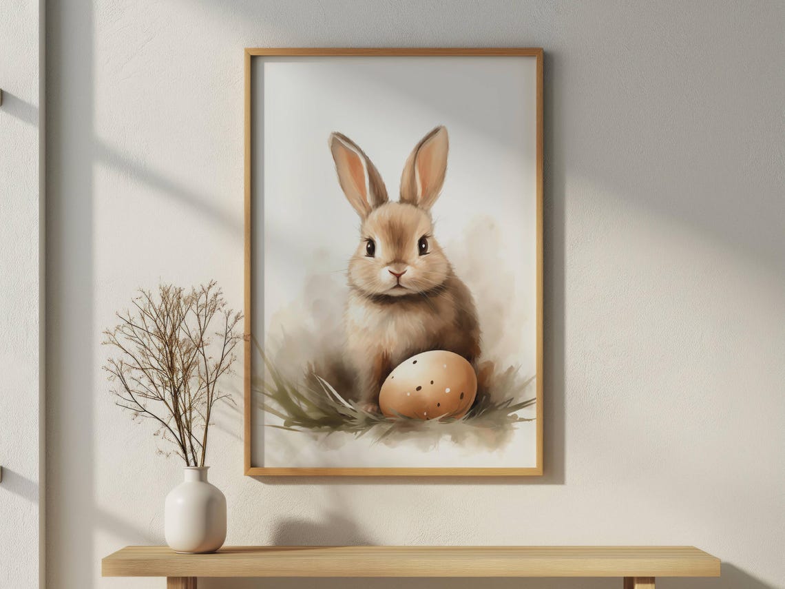 Easter Bunny Art Print Rabbit Wall Art Easter Bunny Oil Painting Cute Bunny Home Decor Wall Art Rabbit Easter Wall Decoration Sketch - Image 2