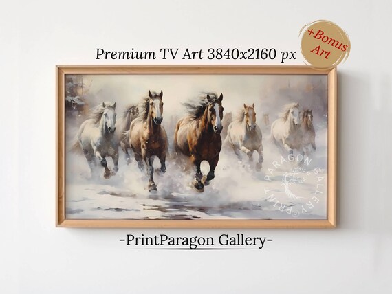 Wild Horses Galloping Through Snow Winter Equestrian Herd Poster