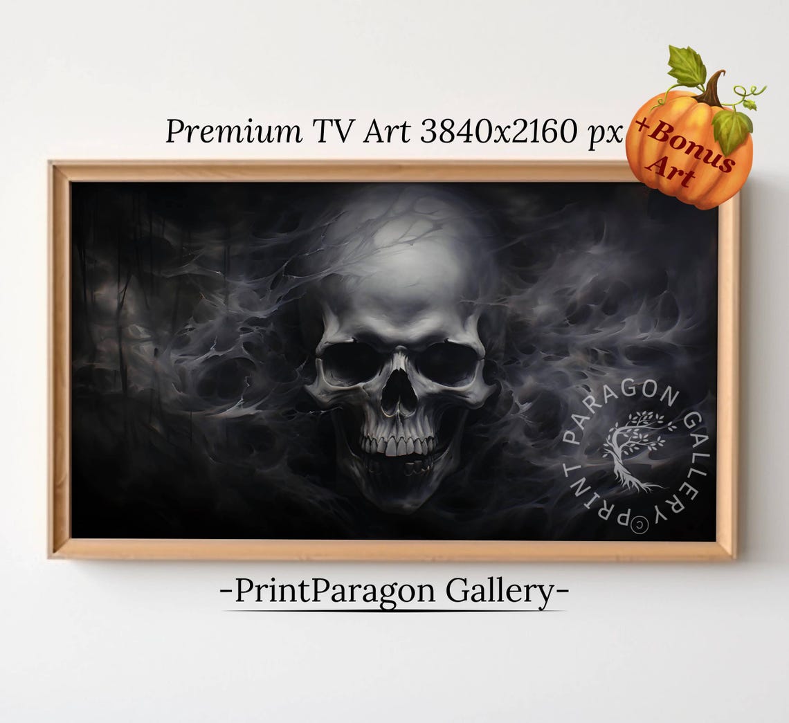 Skull Emerging from Dark Smoke Ethereal Black and White Poster