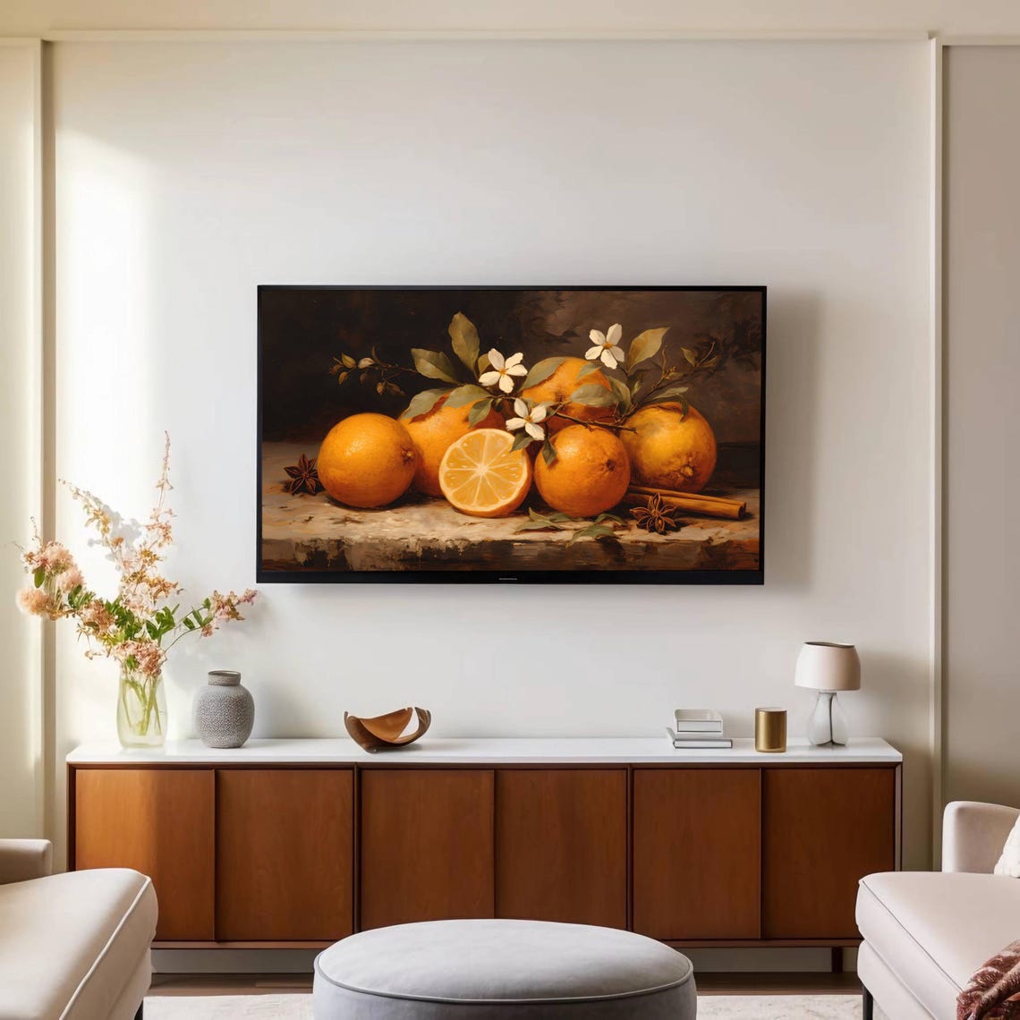 Oranges and Cinnamon Sticks Festive Holiday Still Life Poster - Image 2