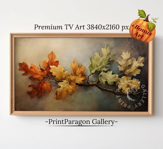 Autumn Oak Branch With Orange And Gold Leaves Botanical Fall Poster