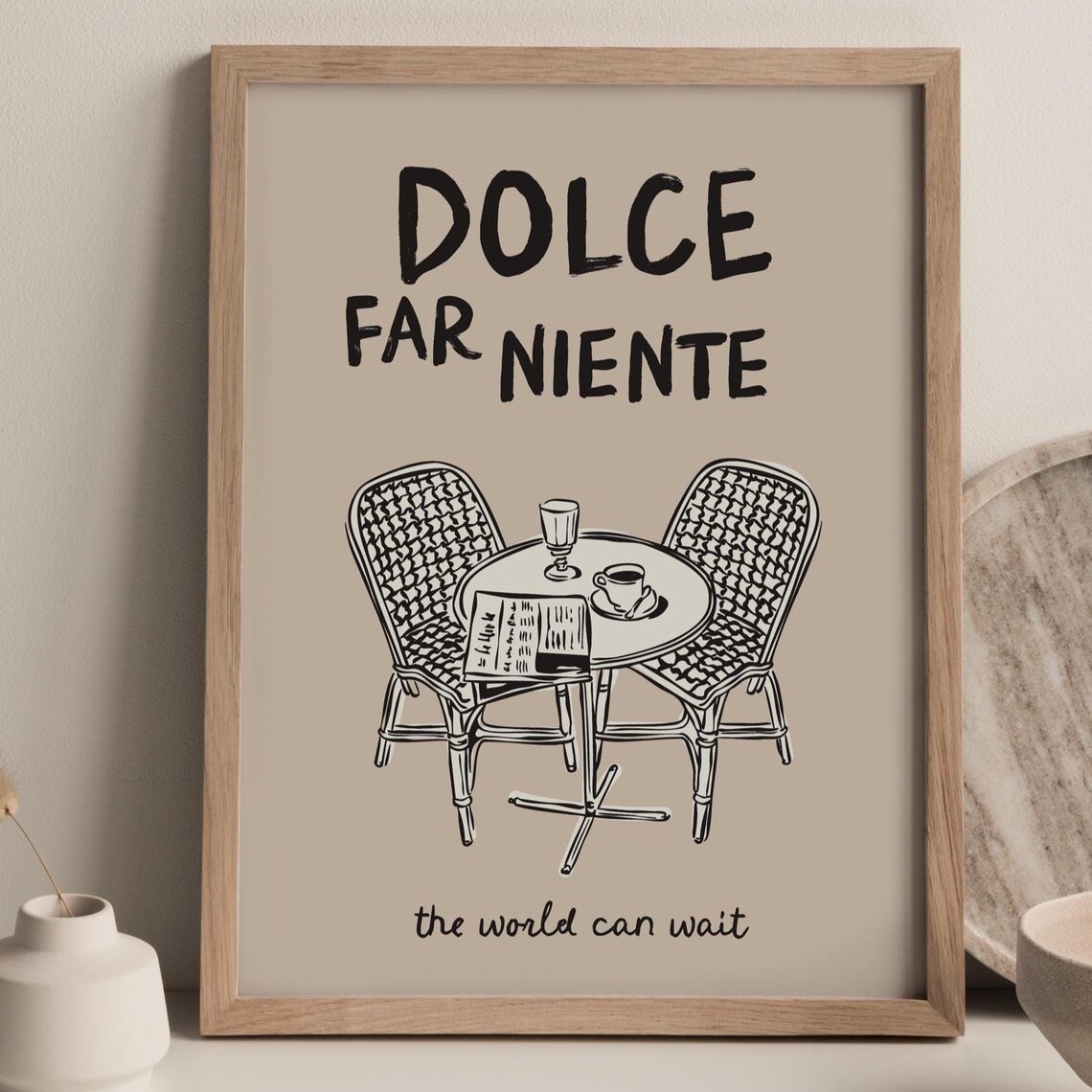 Dolce Far Niente Italian Cafe Table Sketch Lifestyle Quote Poster