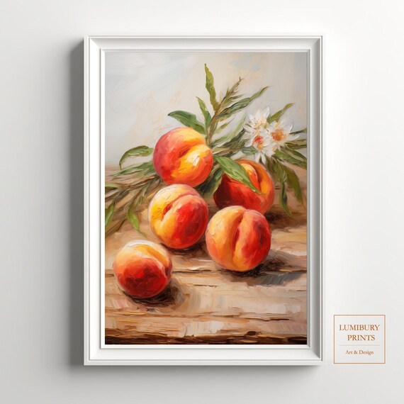 Ripe Peaches And White Blossoms Classic Still Life Art Poster