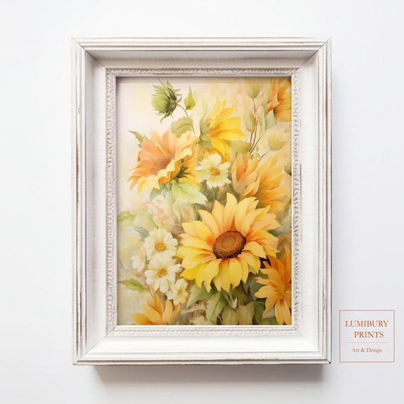 Sunflower Daisy Bouquet Yellow Floral Watercolor Bright Cheerful Poster