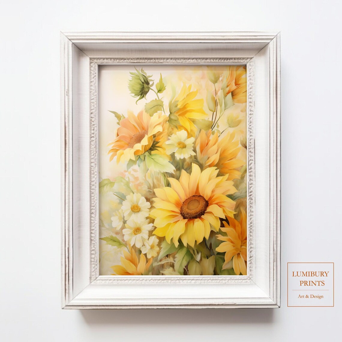 Sunflower Daisy Bouquet Yellow Floral Watercolor Bright Cheerful Poster