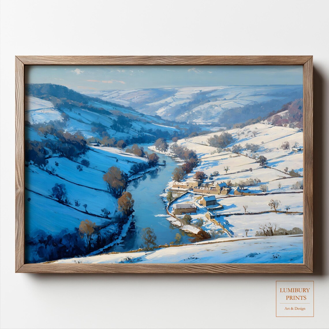 Snowy Valley Winter Landscape Vintage Oil Painting Style Poster Artwork