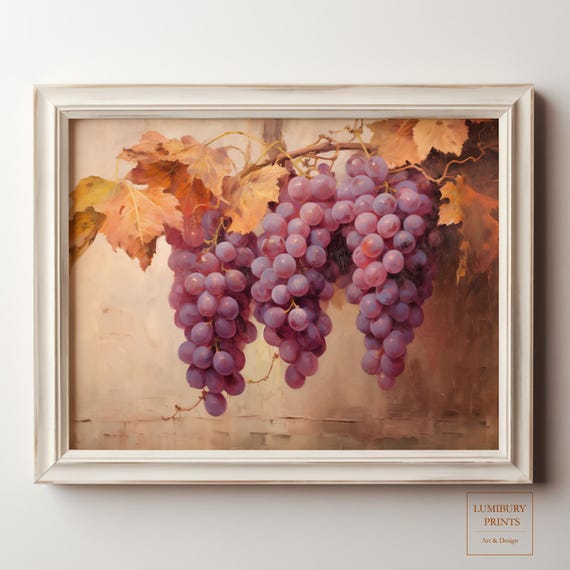 Grape Wall Art Fall Fruit Vintage Painting Botanical Purple Kitchen Decor