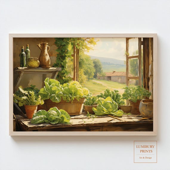 Vintage Vegetable Print Rustic Kitchen Wall Art Countryside Farmhouse Decor Cabbage