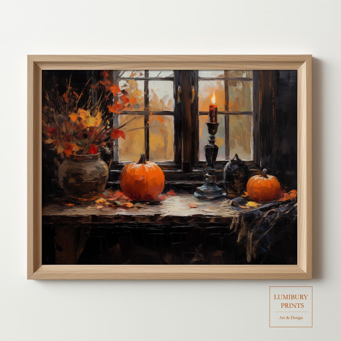 Rustic Halloween Decor Pumpkin Wall Art Candle Poster Spooky Vintage Print Instant