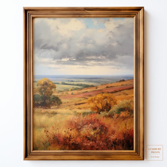 Autumn Landscape Wall Art Rustic Country Home Decor Fall Print Serene Countryside Painting Harvest Instant