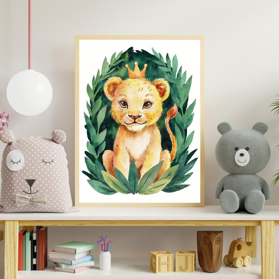 Baby Lion Nursery Art Jungle Safari Animal Print Cute Cub Wall Decor Poster Theme