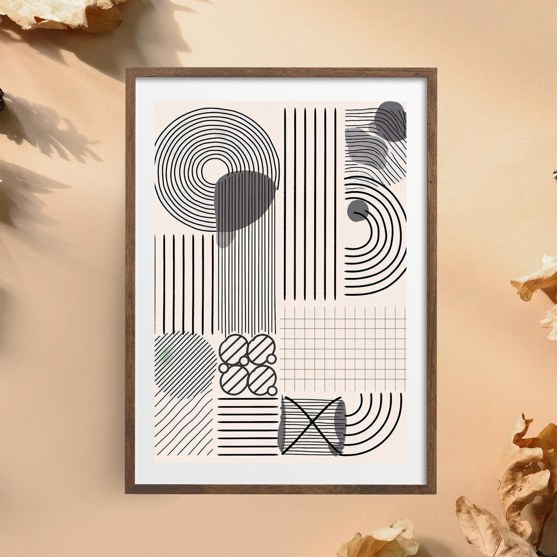 Black Line Geometric Composition Poster Modern Minimal Monochrome Wall Decor