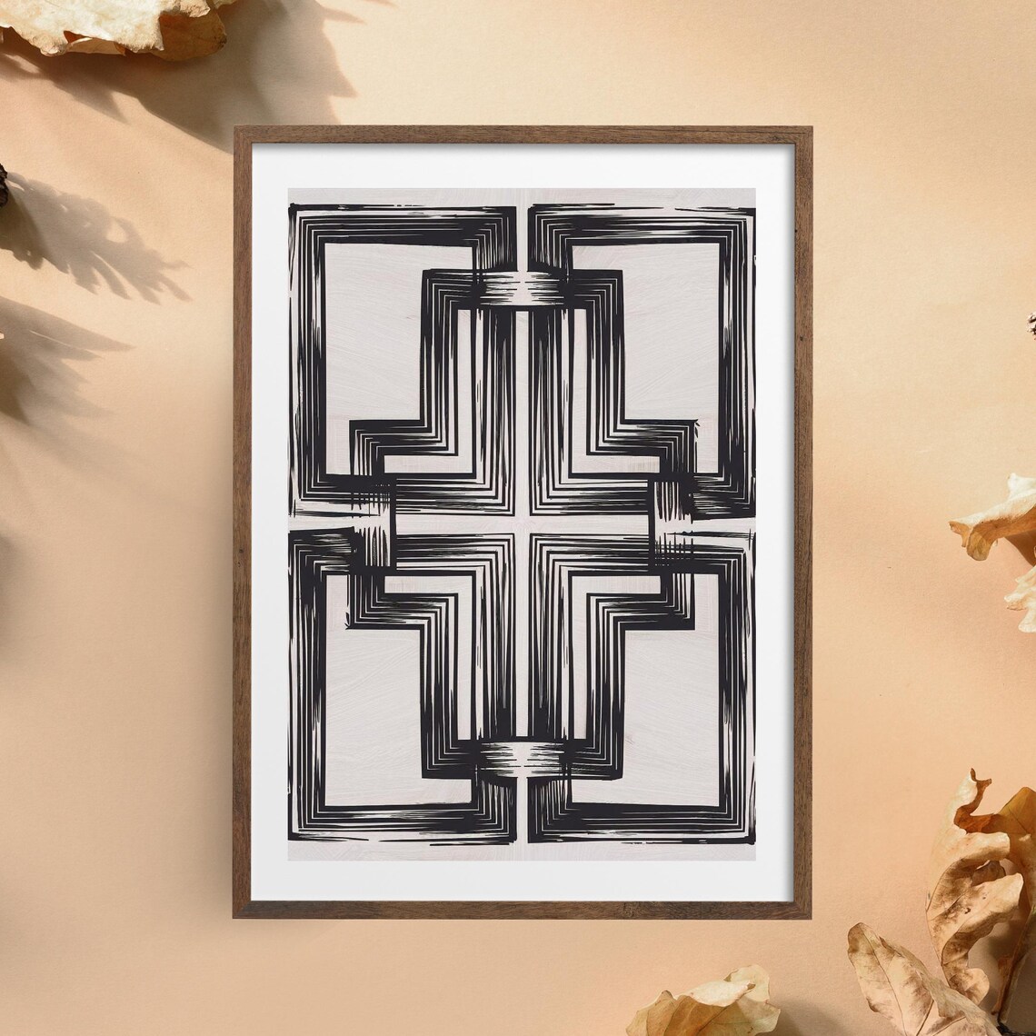 Black And White Wall Art Geometric Abstract Print Minimalist Modern Line Poster Bold Monochrome Decor
