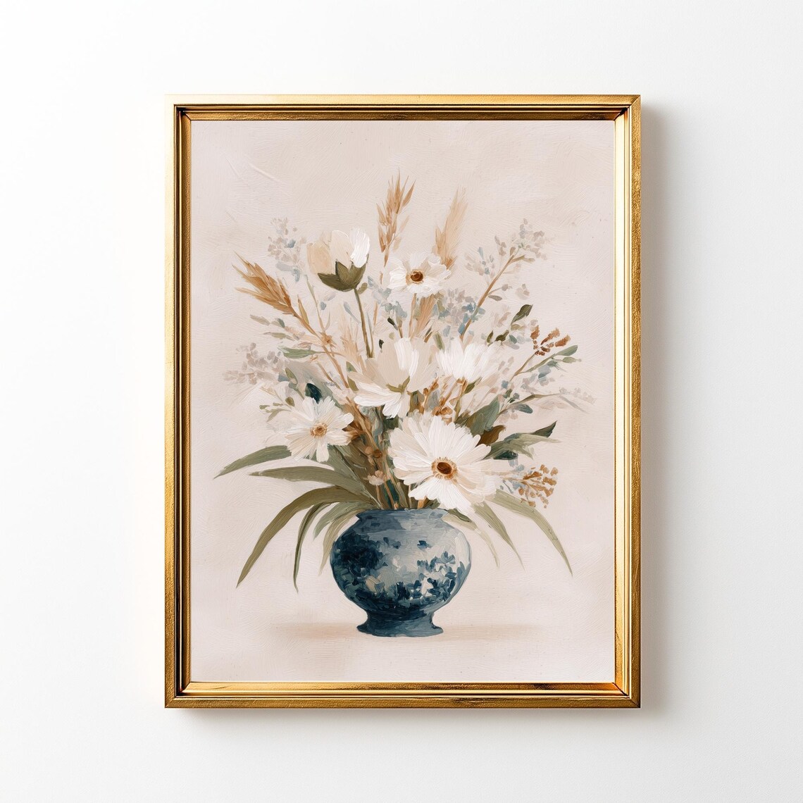 Neutral Floral Vase Print Beige Botanical Still Life Farmhouse Decor