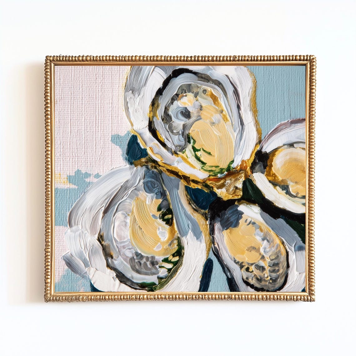 Abstract Oyster Painting Blue Gold Coastal Kitchen Decor Poster