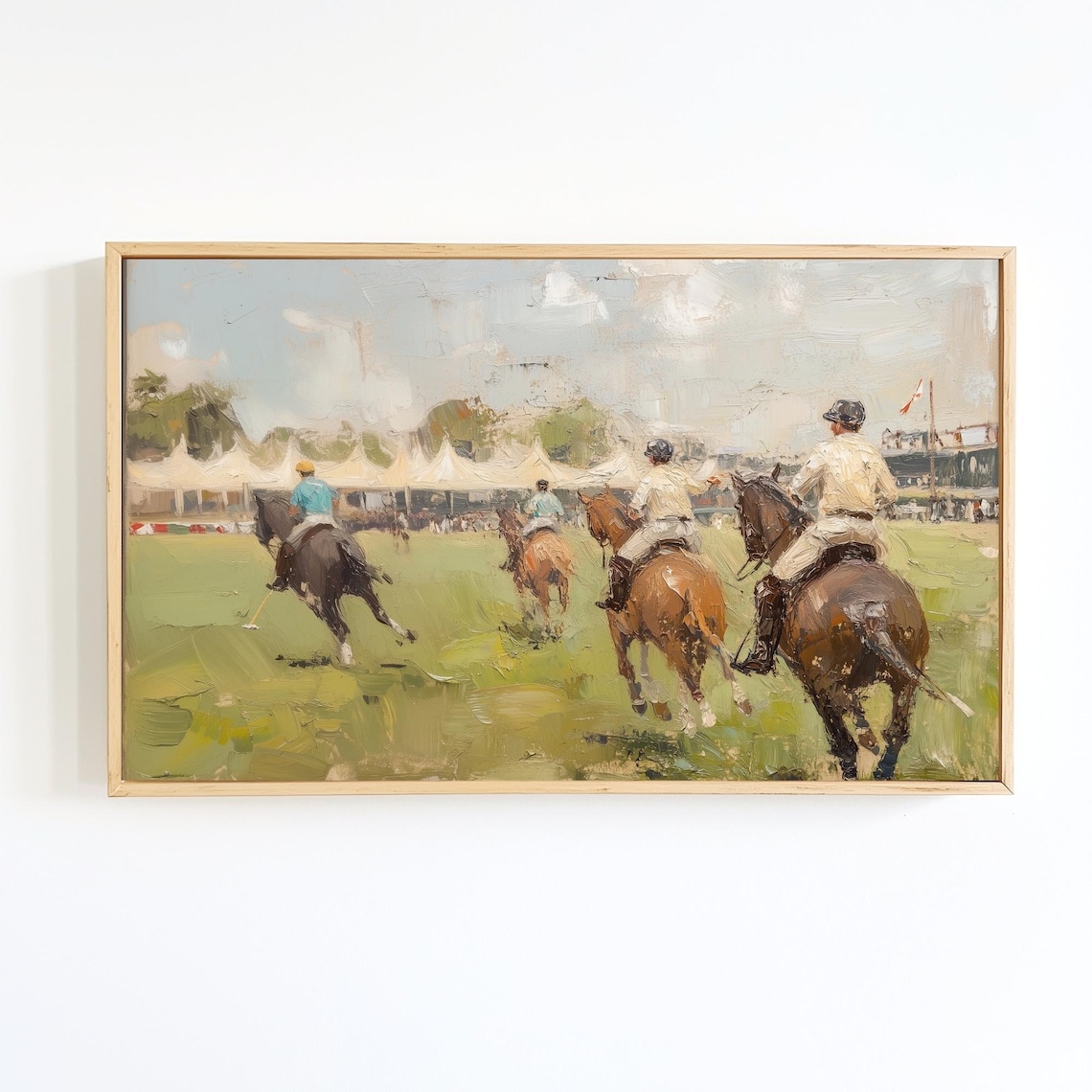 Polo Match Horseback Riders Oil Painting Style Sports Art Poster