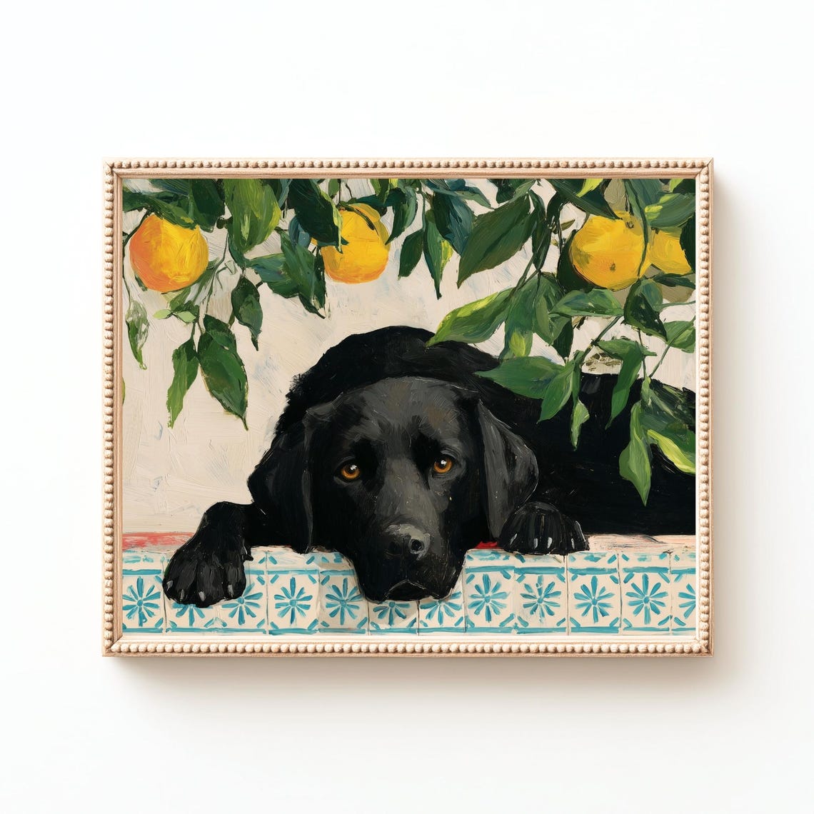 Black Labrador Retriever Resting on Tiles Lemon Grove Dog Art Poster