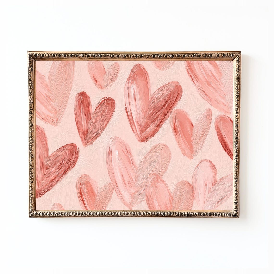 Pink Red Brushstroke Hearts Romantic Canvas Painting Wall Art