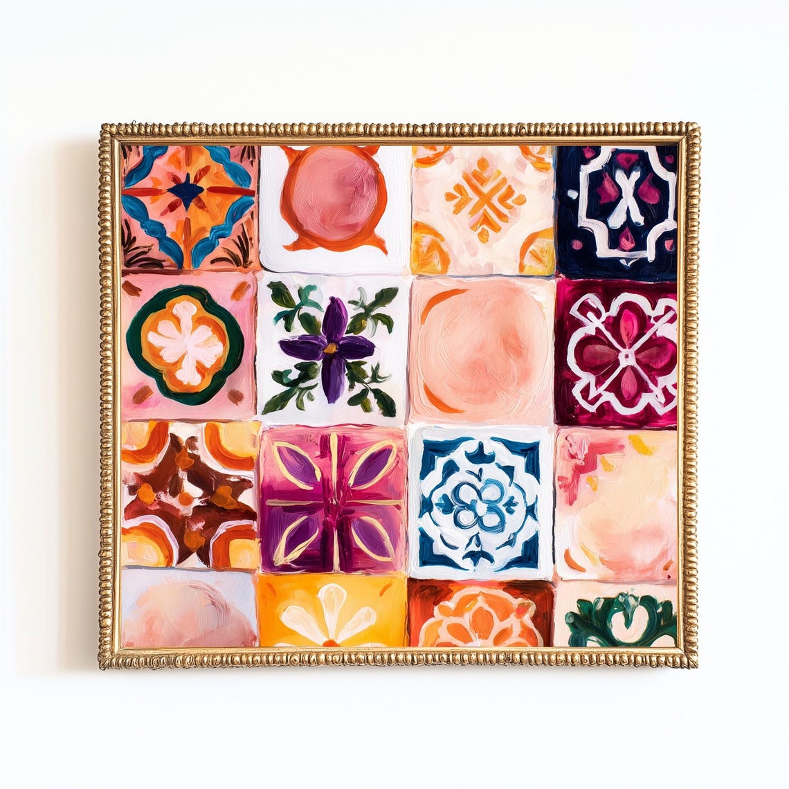 Hand Painted Tile Grid Mediterranean Vibrant Colorful Art Poster