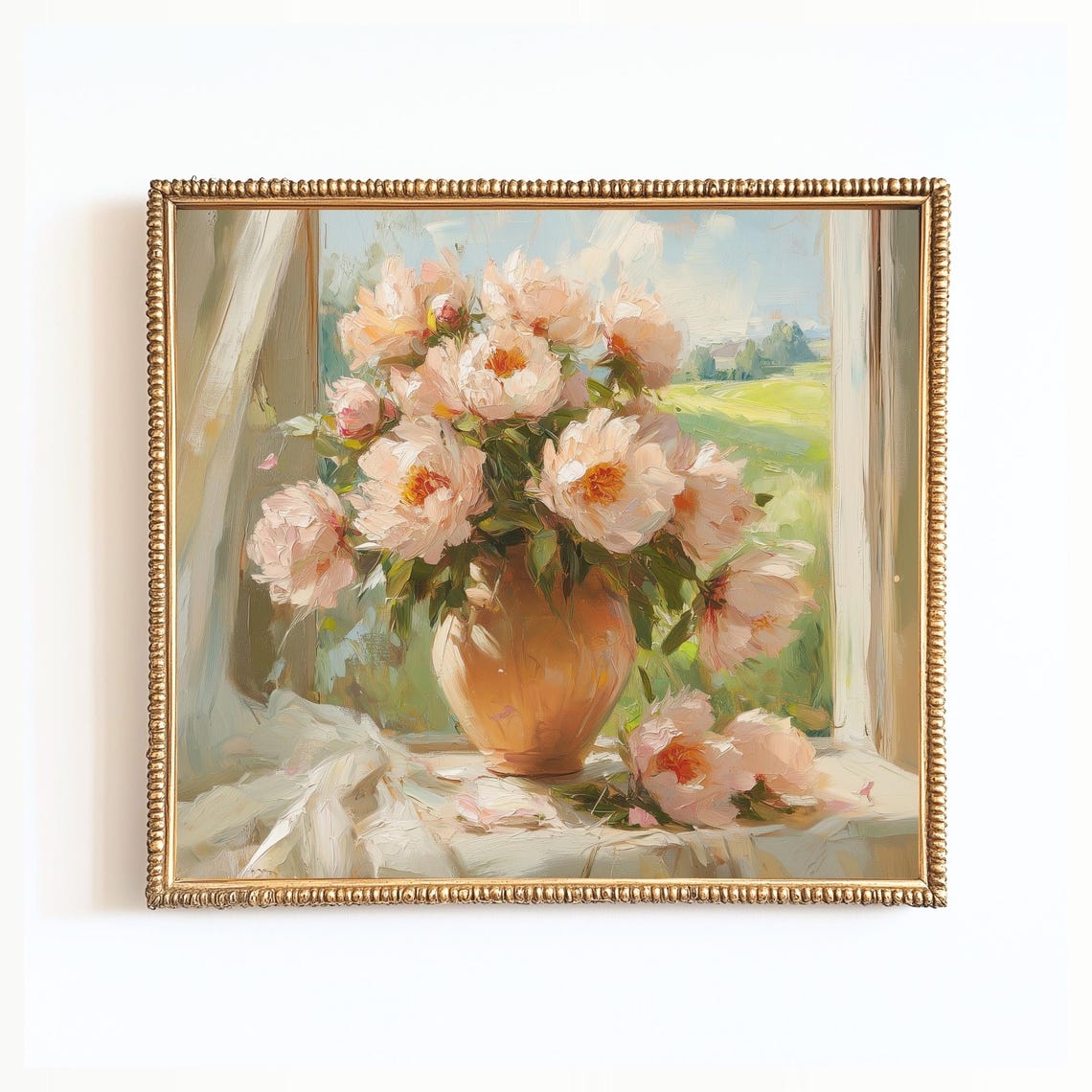 Vintage Pink Peony Bouquet French Impressionist Floral Art Print