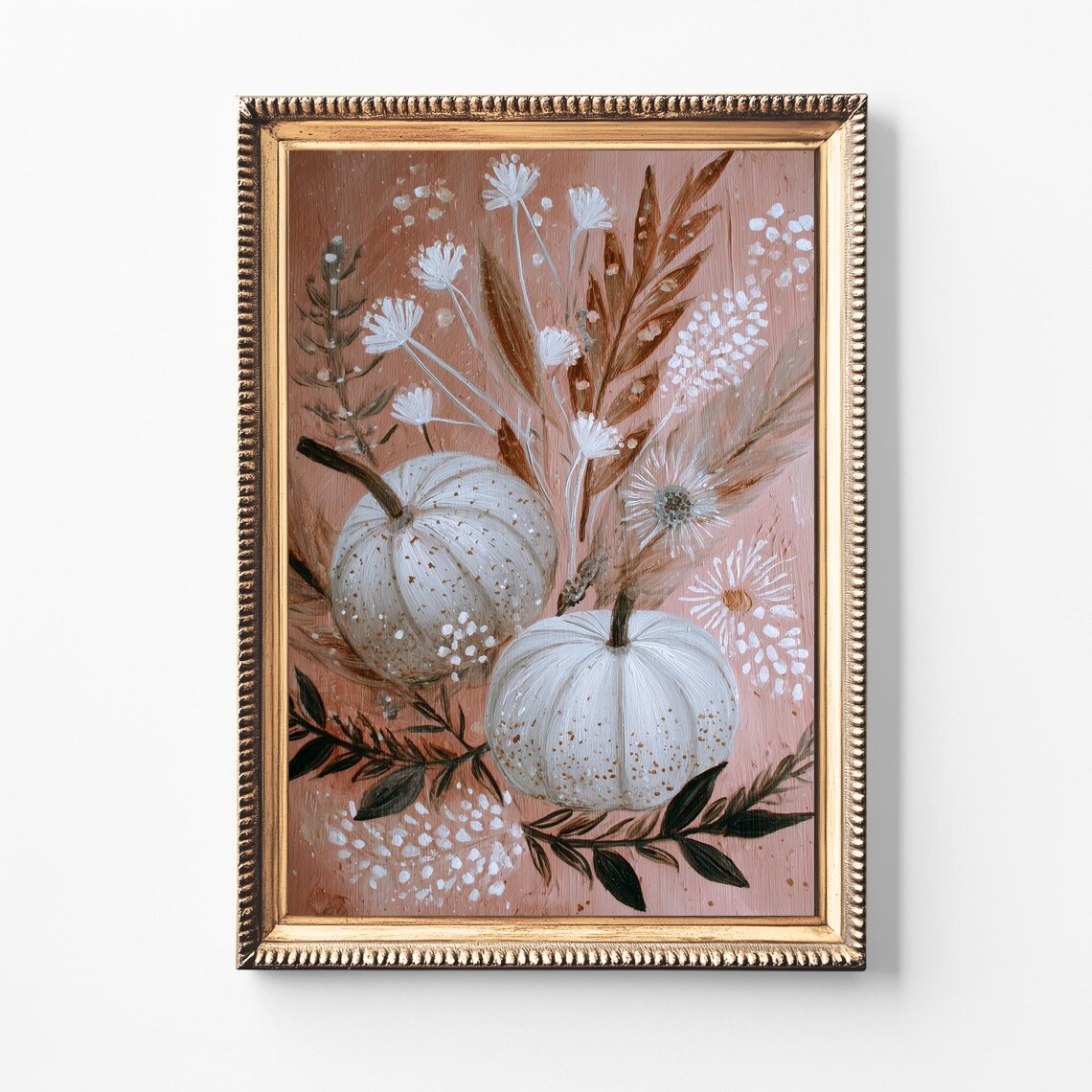 Blush Pumpkin Fall Floral Print Romantic Autumn Decor