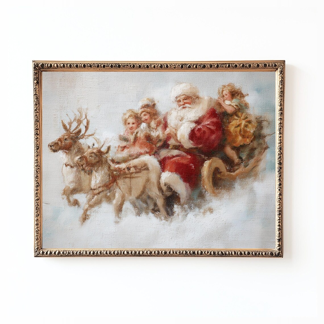 Vintage Santa Sleigh Art Print, Nostalgic Christmas Decor