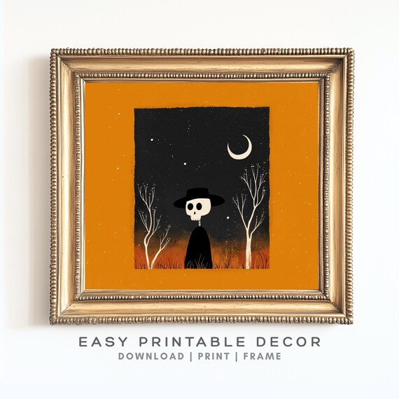 Skeleton Cowboy Halloween Print Spooky Western Folk Art