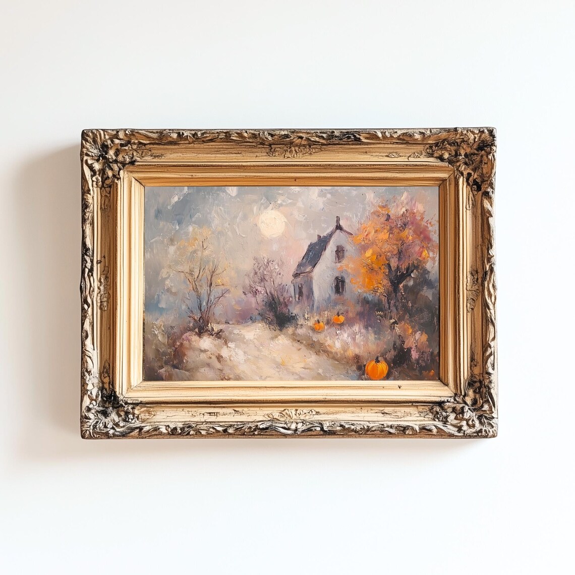 Vintage Halloween Haunted House Art Print, Spooky Autumn Decor