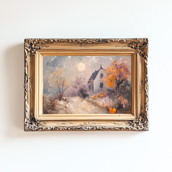Vintage Halloween Haunted House Art Print, Spooky Autumn Decor