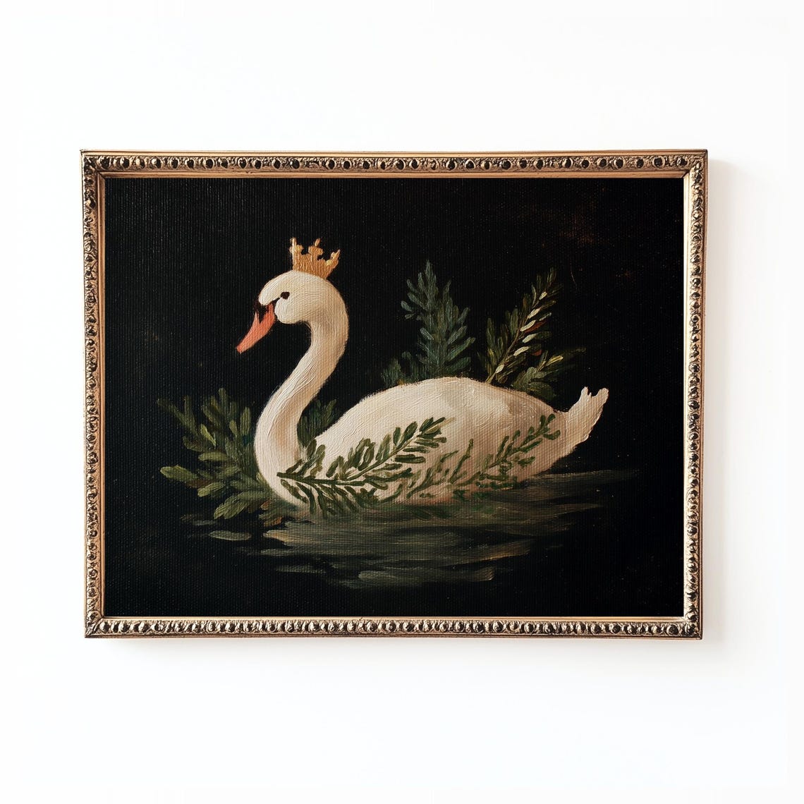 Swan Nursery Art Print, Winter Botanical With Crown