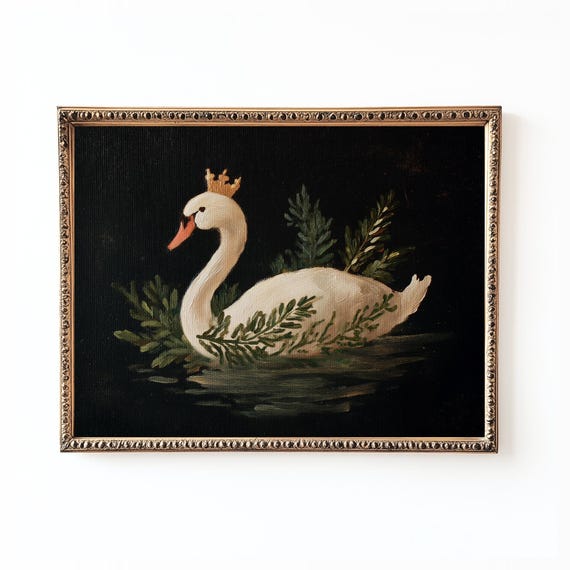 Swan Nursery Art Print, Winter Botanical With Crown
