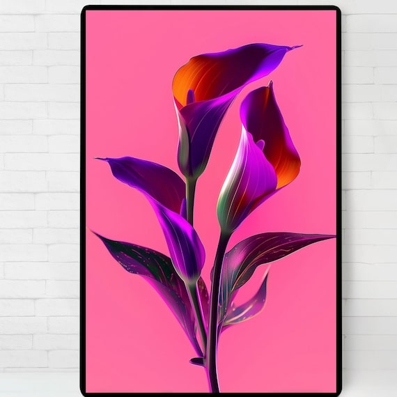 Neon Calla Lily Print, Modern Floral Art Print