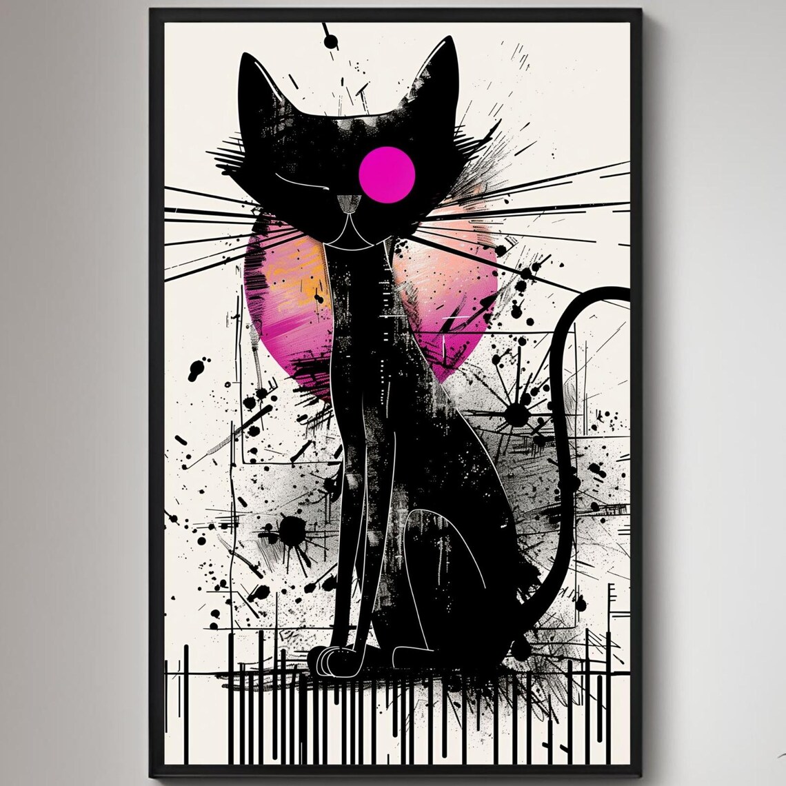 Minimalist Black Cat Poster Illustration Print Wall Art Instant